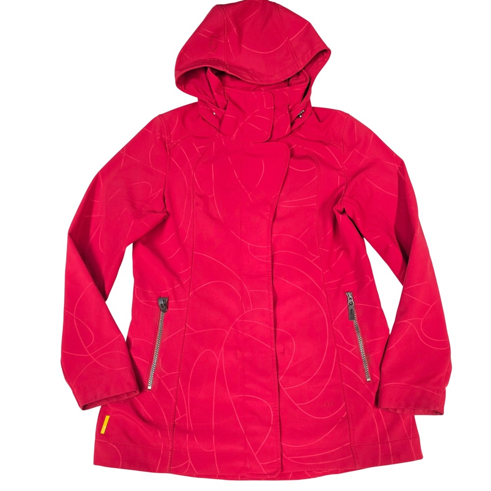 Lole Women Red Swirl Print Softshell Fleece Lined Hooded Jacket Large 10-12